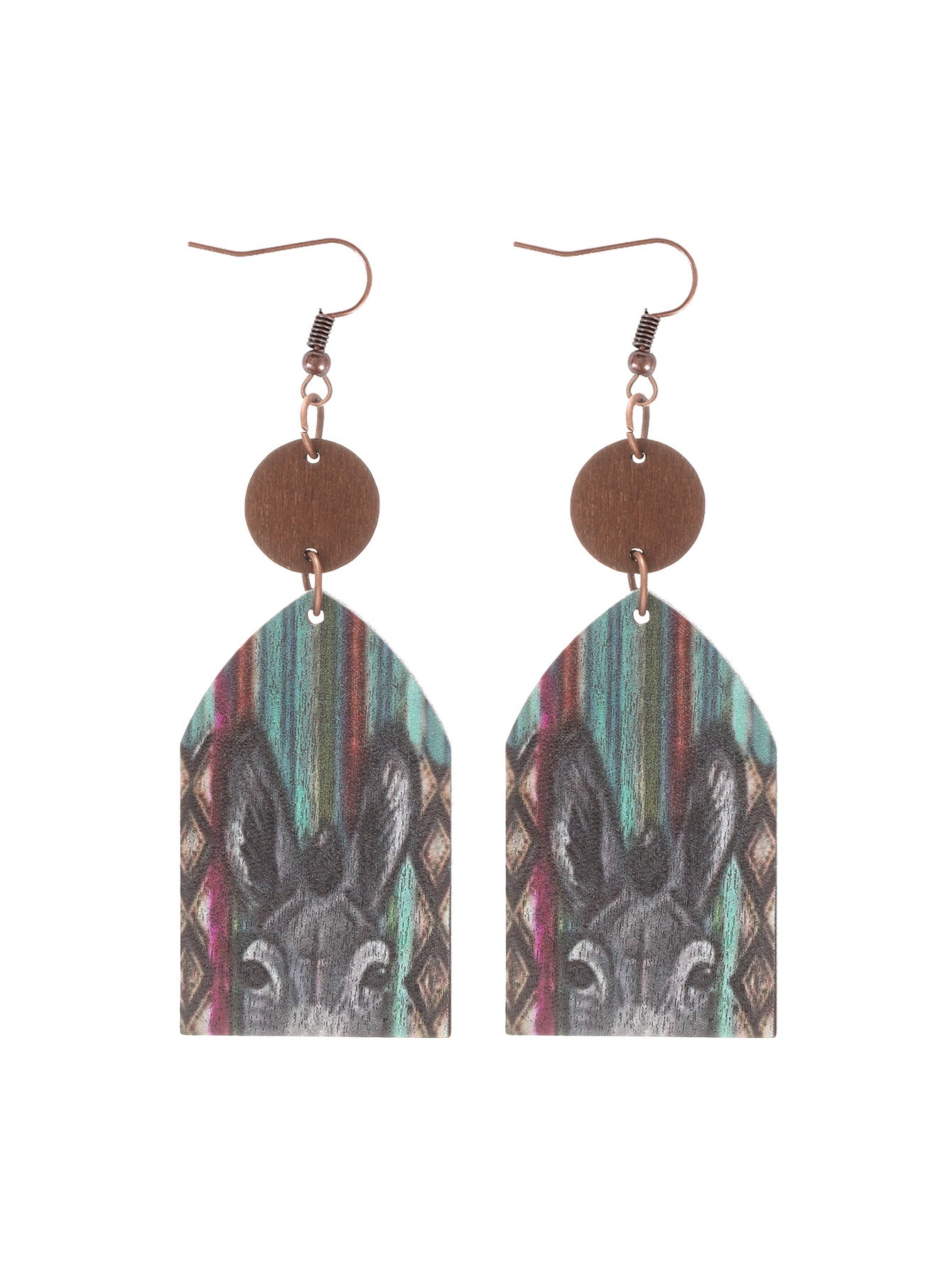 Wholesale Western Style Wooden Bull Head Flower Pattern Earrings